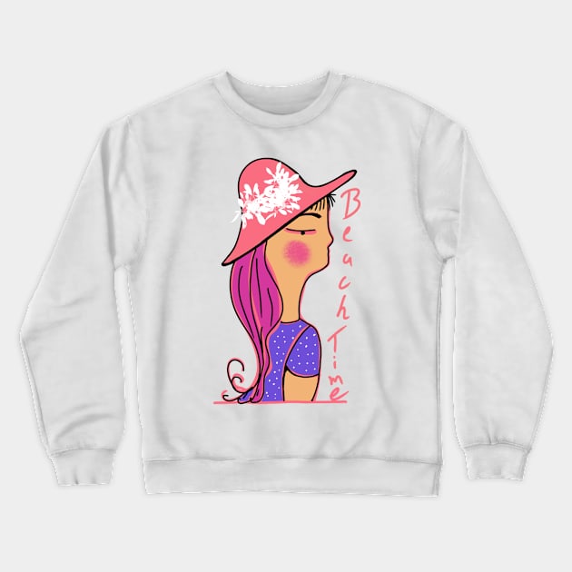 Beach time text with young lady Crewneck Sweatshirt by DarshanaParajia